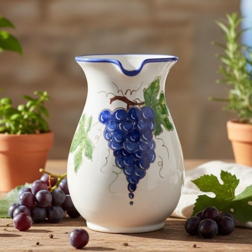 Giovanni Vietri Ceramic Hand Painted Pitcher with Grapes Signed